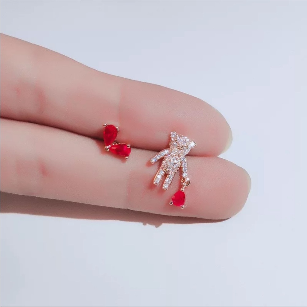 TEDDY BEAR LOVE AAA Cubic Zirconia Diamond Stud Earrings 14k  With Gift Box